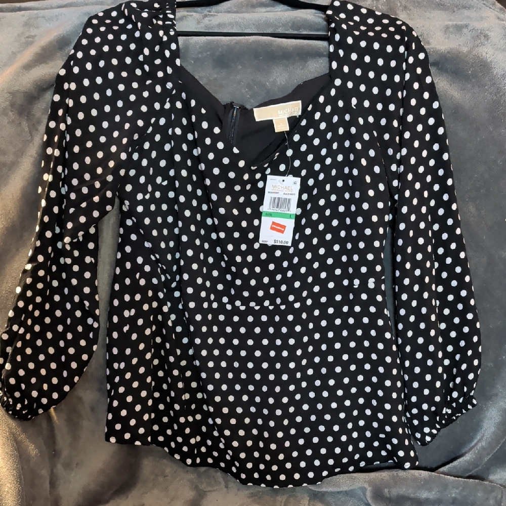 Michael Kors Black and White Polka Dot Blouse